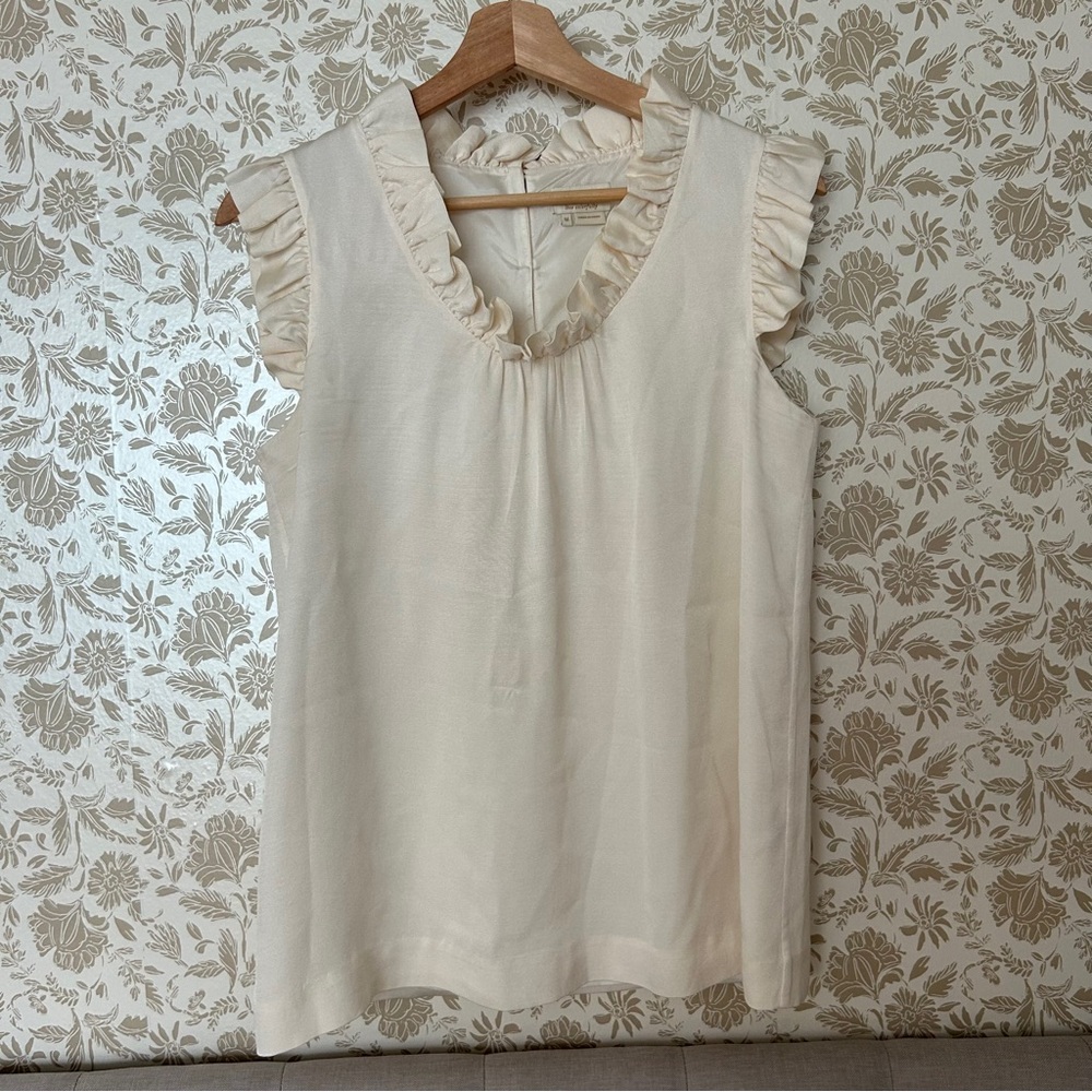 kate spade Cream Ruffle Cap-Sleeve V-Neck Top